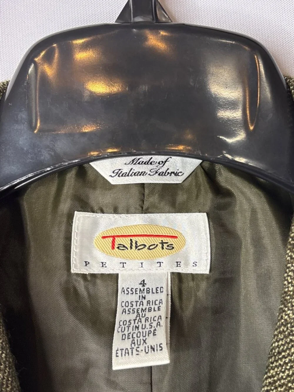 Talbots Petites Blazer Size 4P Lined Green Vintage 90s Wool Silk Nylon Italian